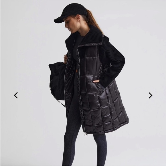 Varley Mayten Knit Puffer Jacket Black Mock Neck Zipper Ribbed Long Coat Medium - Picture 6 of 16
